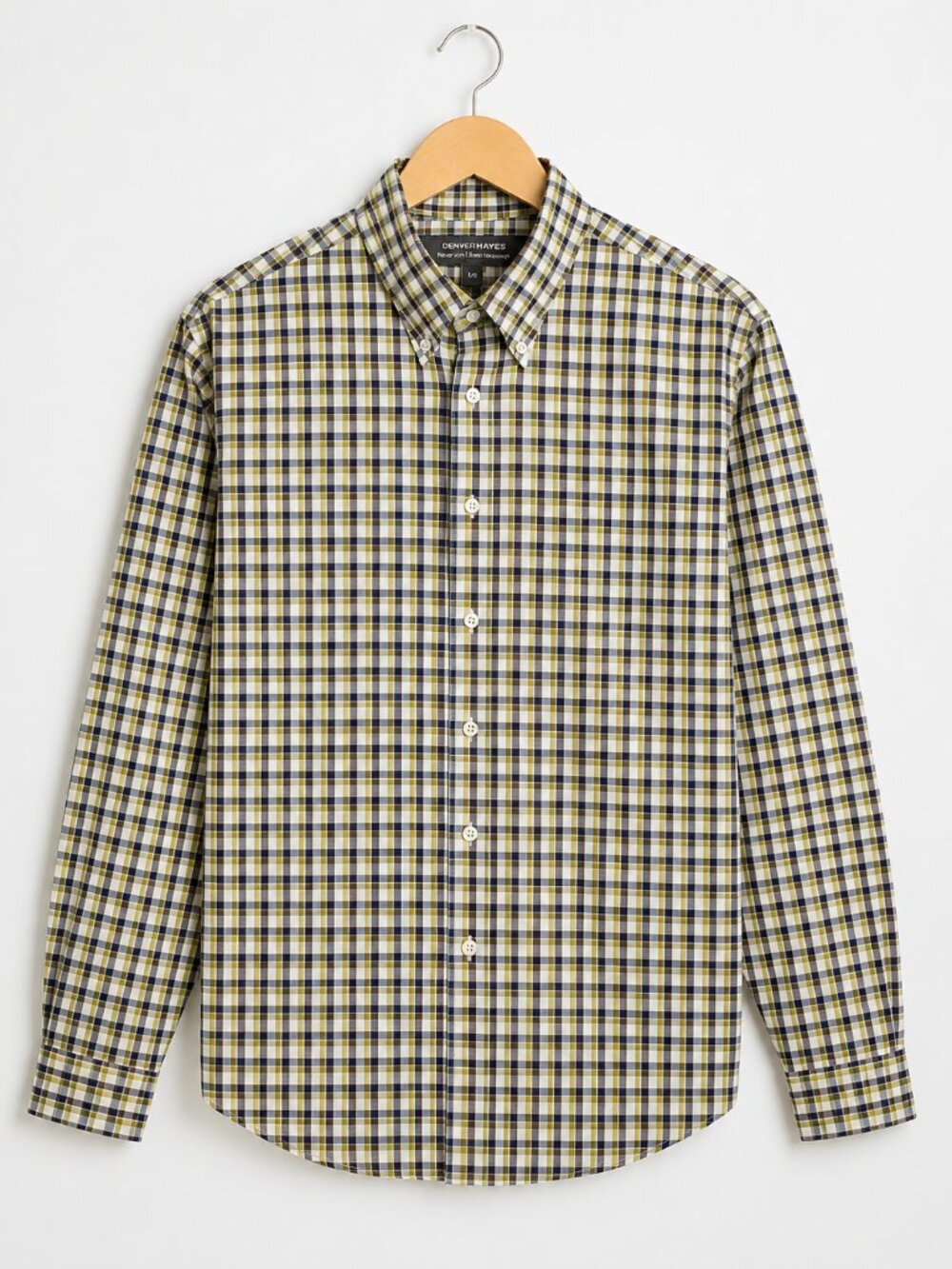 Olive Plaid Men's L Tartan Never Iron Button Down Casual Shirt